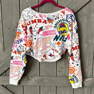 Zumba Fitness Cropped Graphic Sweatshirt in White with Multicolor Print